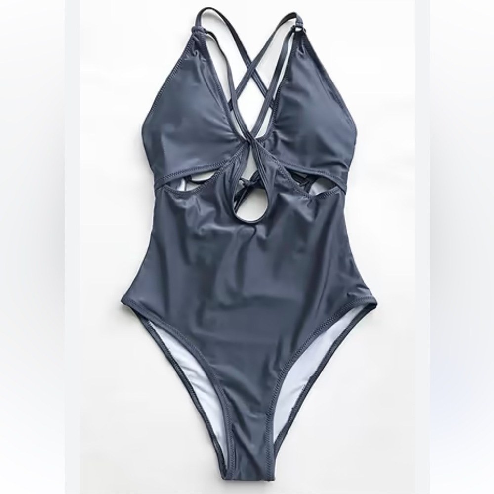 CUPSHE Gray Solid One-piece Swimsuit with Cutouts -Size M